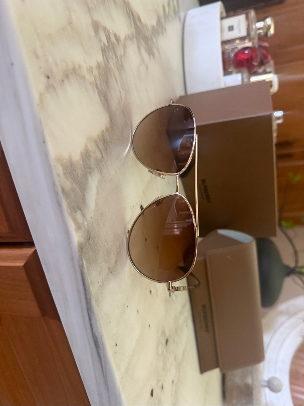 Burberry Gold Metal Sunglasses with Brown Lenses - Picture 2 of 3